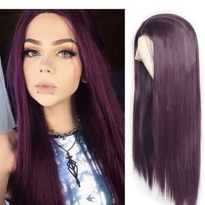 22inch Dark Purple Long Straight Lace Front Wigs